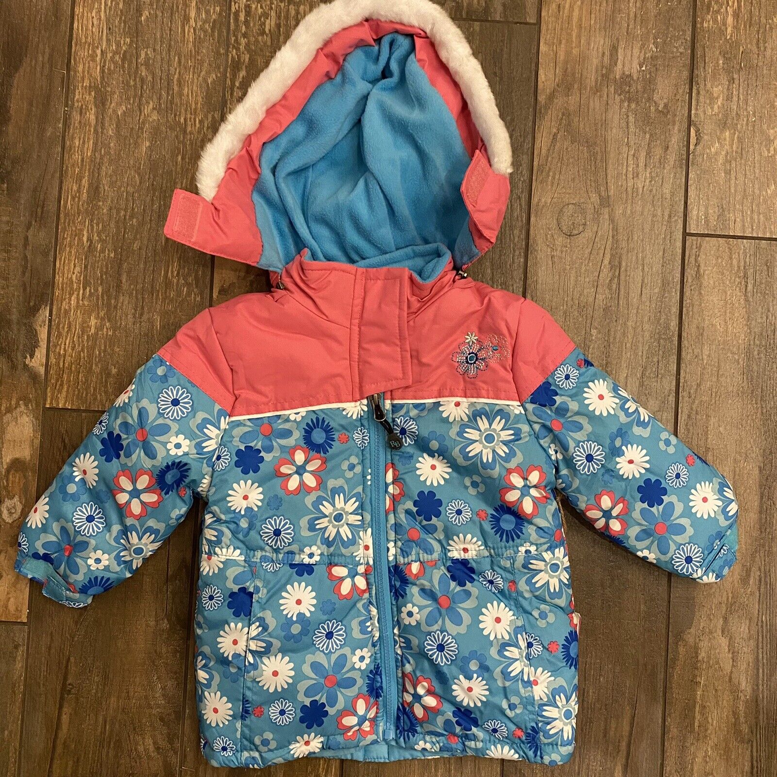 Rugged Bear Girls Winter Coat Lines Jacket Size 2T Hooded NWT Floral Turquoise Rugged Bear