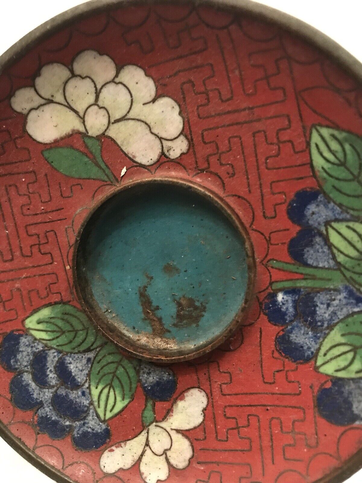 Vintage Cloisonne Chinese SET Small Urn Matching Dish Collectible 2pc Dark Red Без бренда - фотография #2