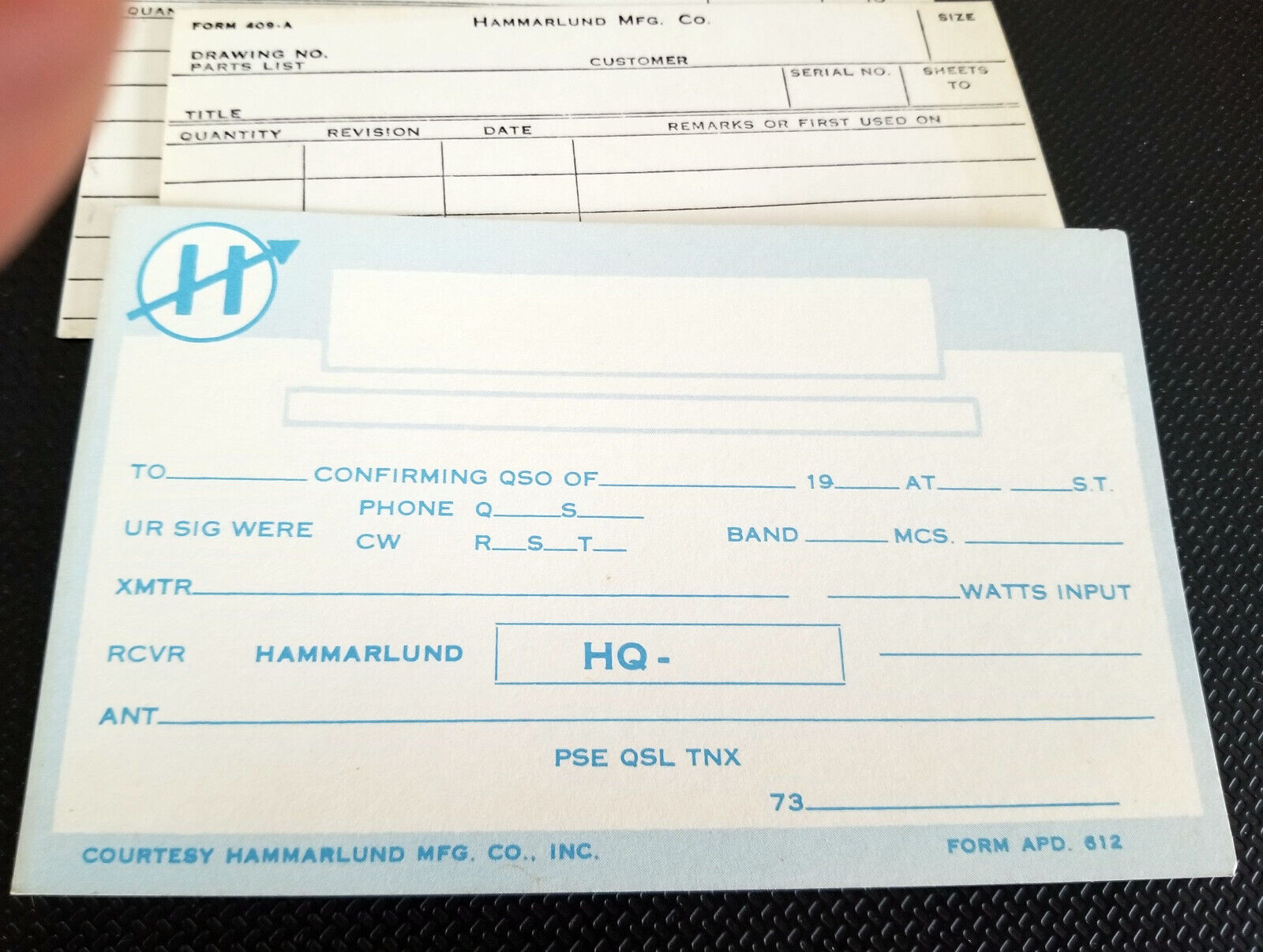 Courtesy of HAMMARLUND - BLANK AMATEUR RADIO QSL CARD from estate of H ENGINEER Без бренда