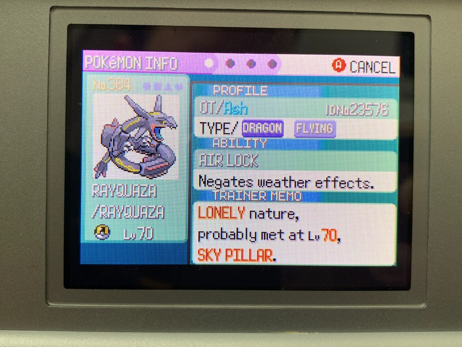Shiny Rayquaza Sky Pillar Event From Pokemon Emerald GBA for Home/3DS Untouched Nintendo 3