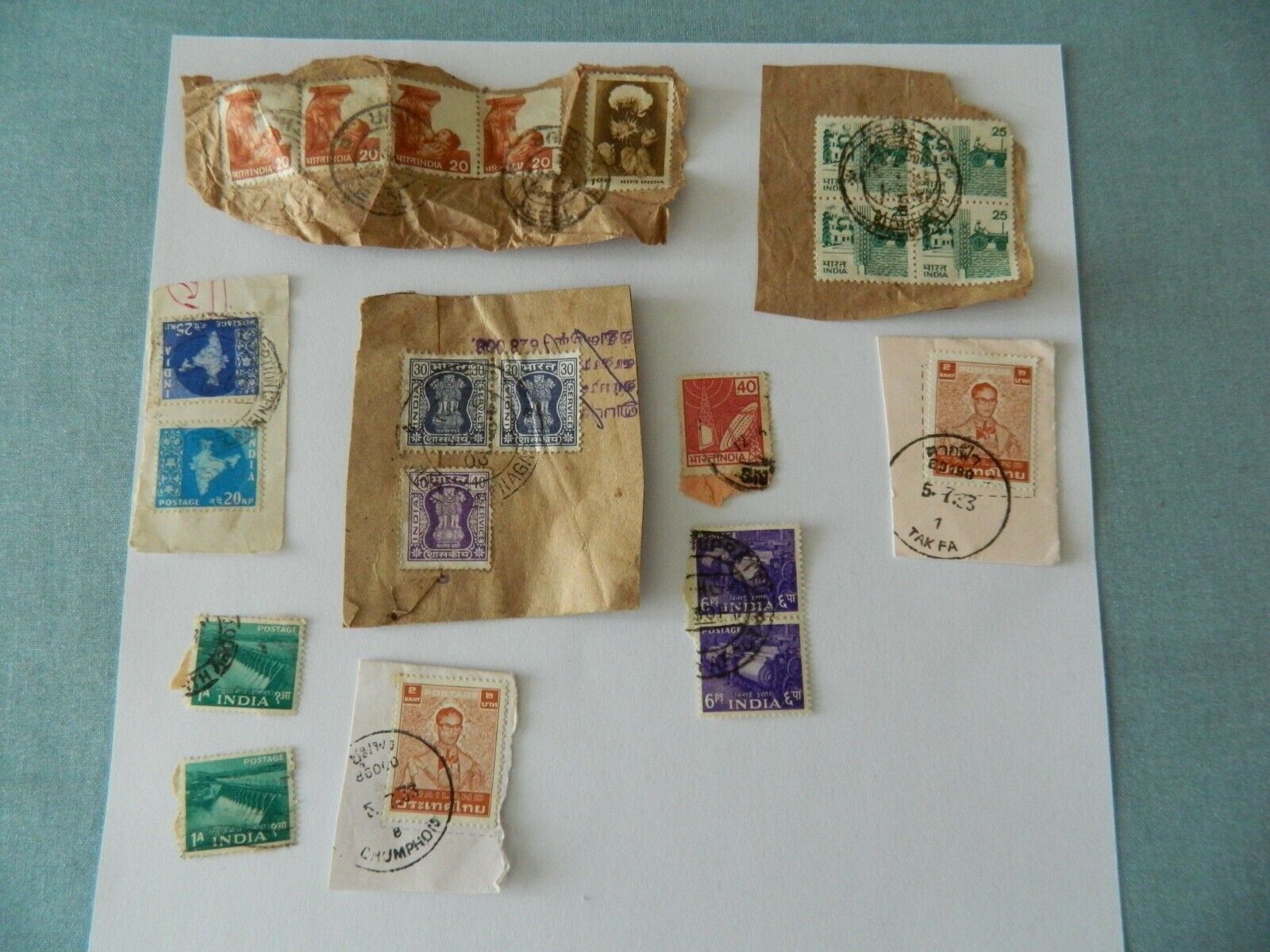 Vintage Stamps India & Thailand  Blue Purple Green Brown 1950-1980 Без бренда