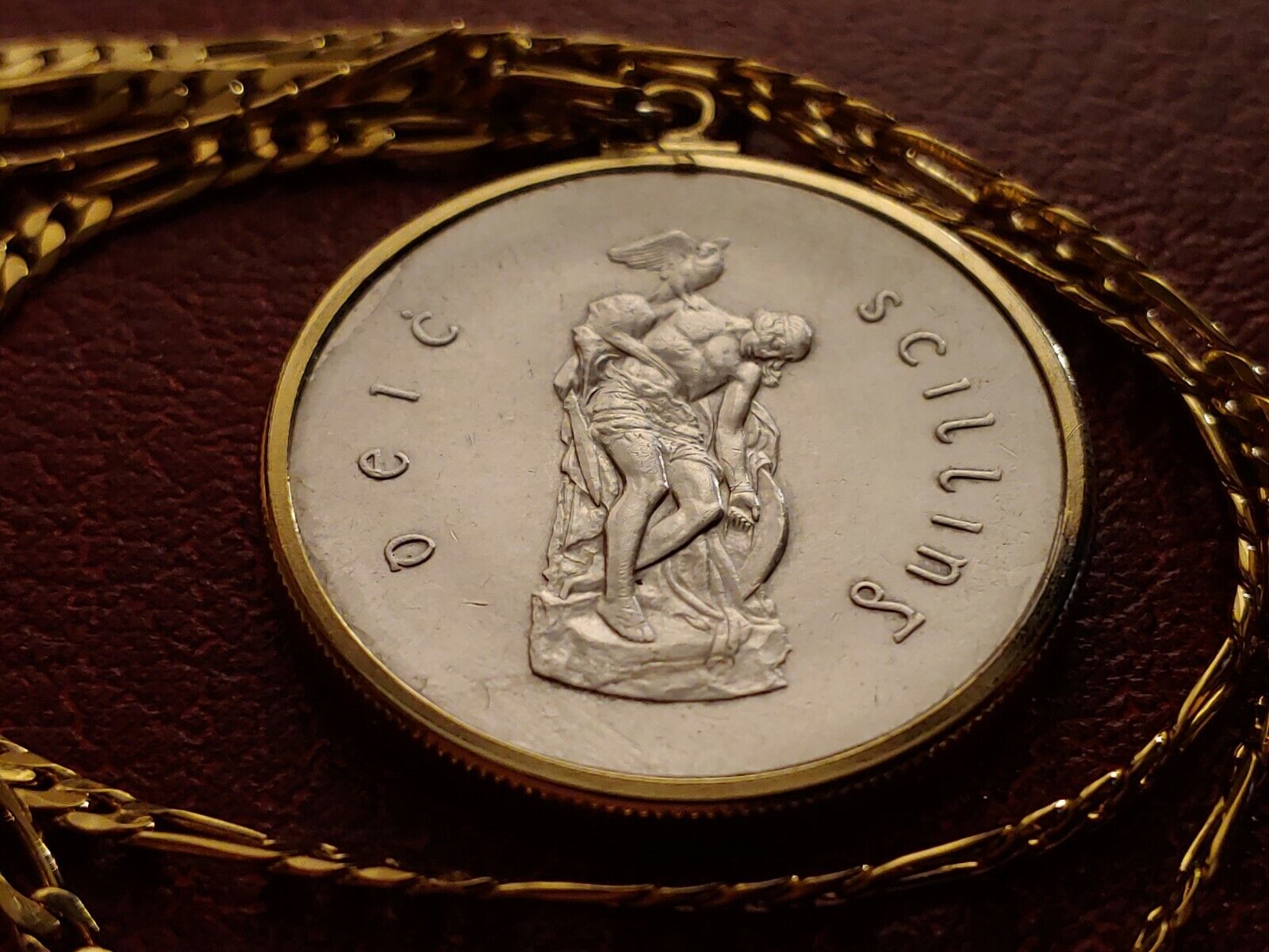 1916-1966 Irish Silver Cuchulaine Coin Pendant 24" 18KGF GOLD FILLED LINK CHAIN Honoredalllies - фотография #9