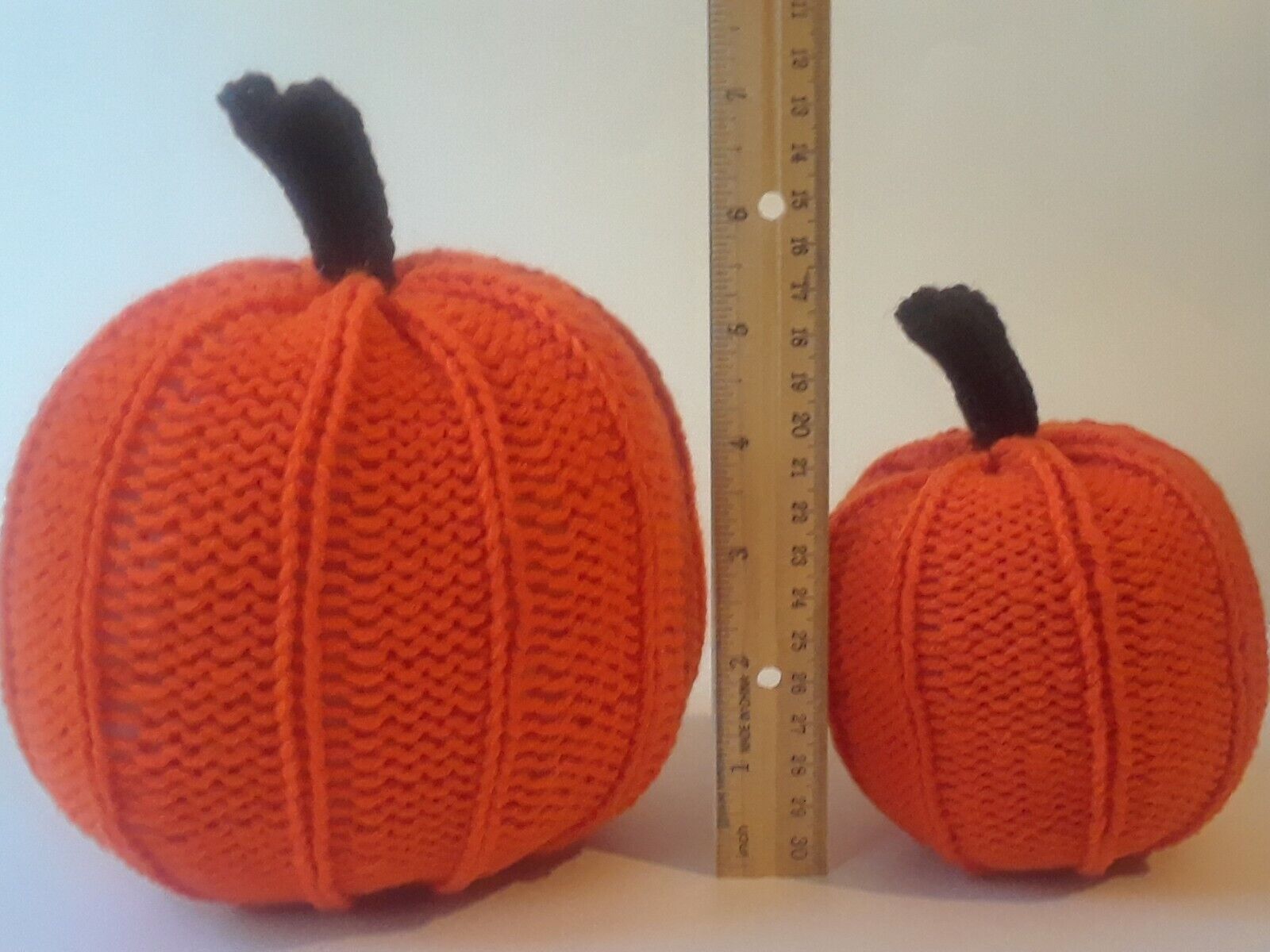 Handmade Knit Pumpkin Set Small Large Orange Fall Autumn Thanksgiving Halloween Handmade - фотография #12