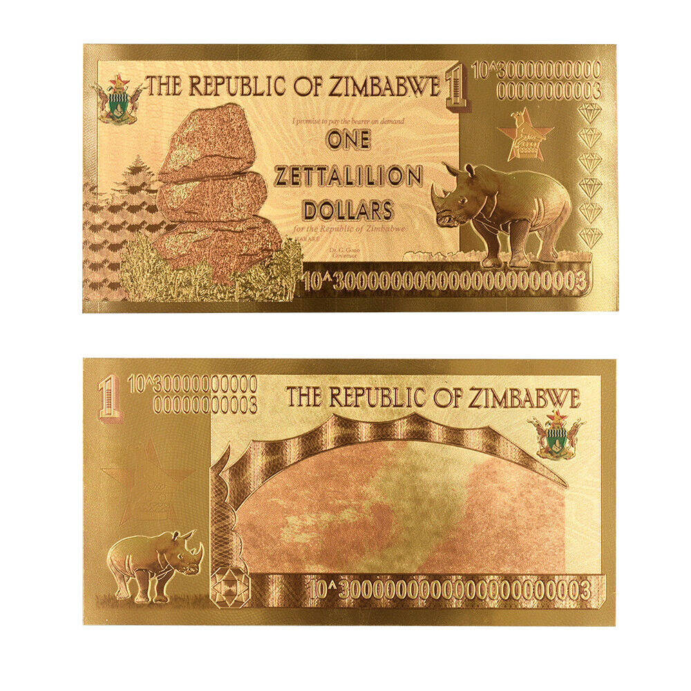 10per Zimbabwe One Zettalilion Dollars Gold Foil Paper Money Crafts Collection Без бренда - фотография #2