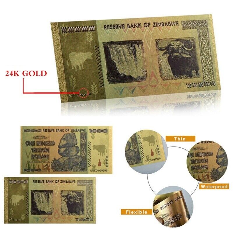 20 Pieces Zimbabwe 100 Trillion Dollar Note Golden Foil Banknote Collection Без бренда - фотография #8