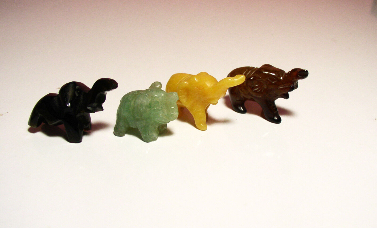 Vintage Extra Miniature Onyx Stone Elephants Different Colors Nicely Sculpted  Без бренда