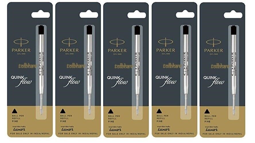 5 X Parker Quink Flow Ball Point Pen BP Refill Refills Black Ink Fine Nib New PARKER 9000017712
