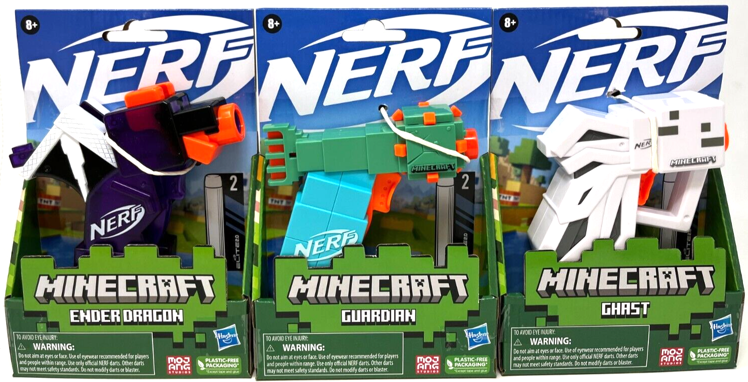 Set of 3 NERF MINECRAFT MicroShots Guardian, Ghost, Ender Dragon Elite Darts Nerf