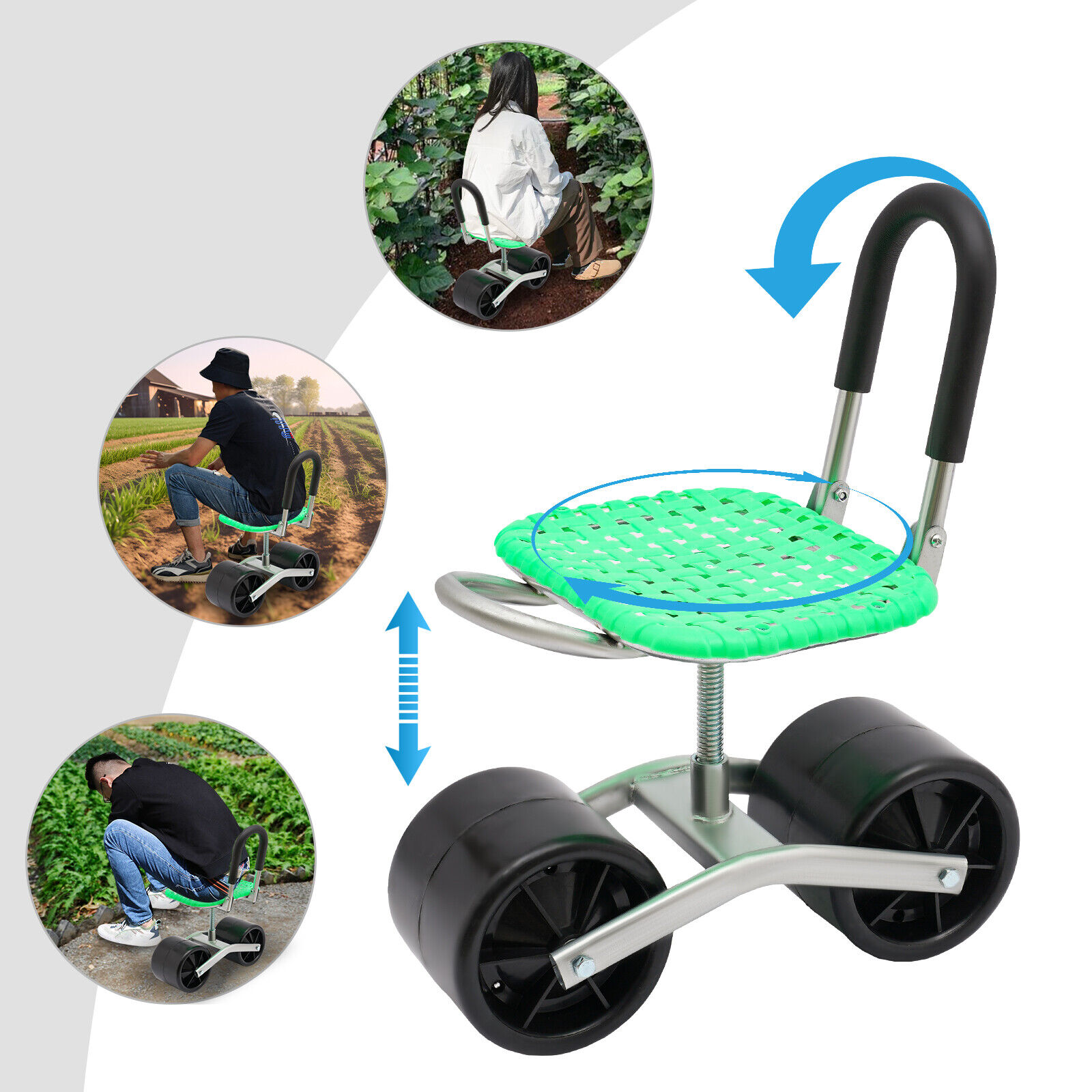 Height Adj. 360° Rotates Gardening Seats w/2 Rolling Wheels Stool Kneeling Pad  Unbranded does not apply - фотография #17
