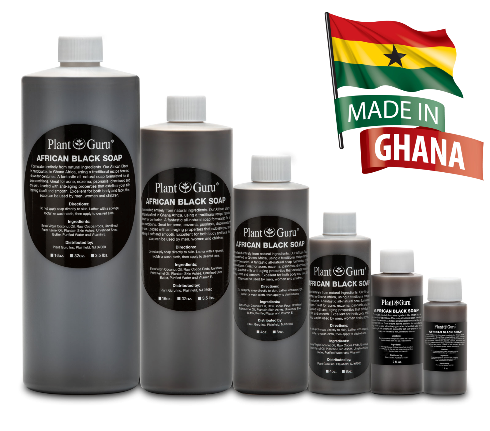 Raw African Black Soap Liquid 100% Pure Organic Natural Bath Body Face Wash Bulk Plant Guru - фотография #2