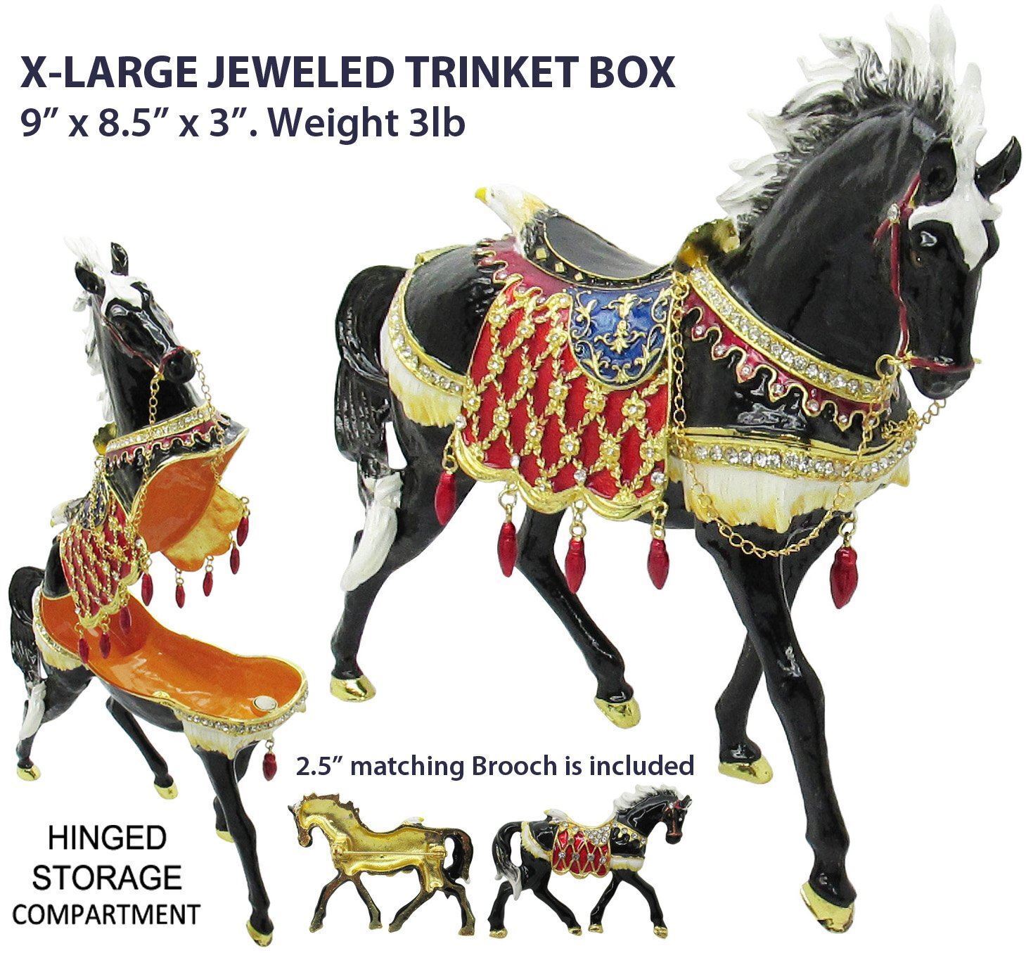 X-Large Horse Jeweled Trinket Box with Austrian Crystals, Black Без бренда