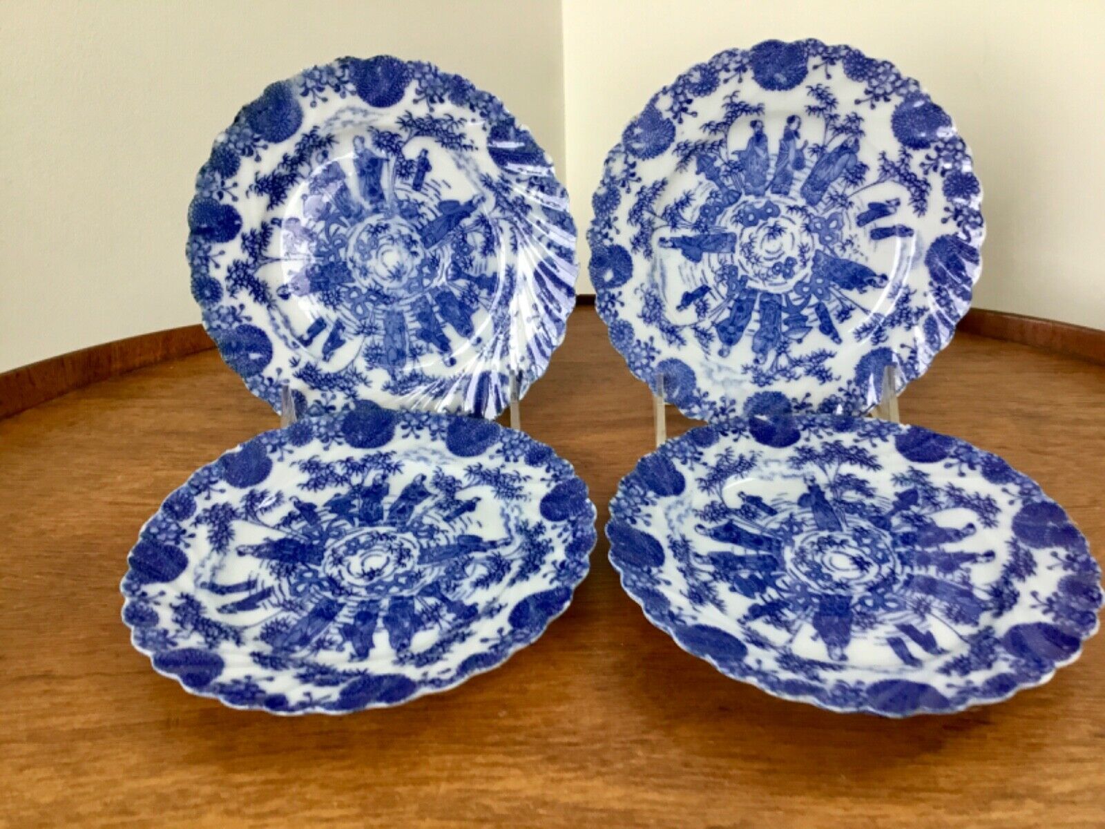  Antique Asian /Chines /Japanese 4 Blue & White Plates Decorated w Sages 6 1/4” Без бренда - фотография #2