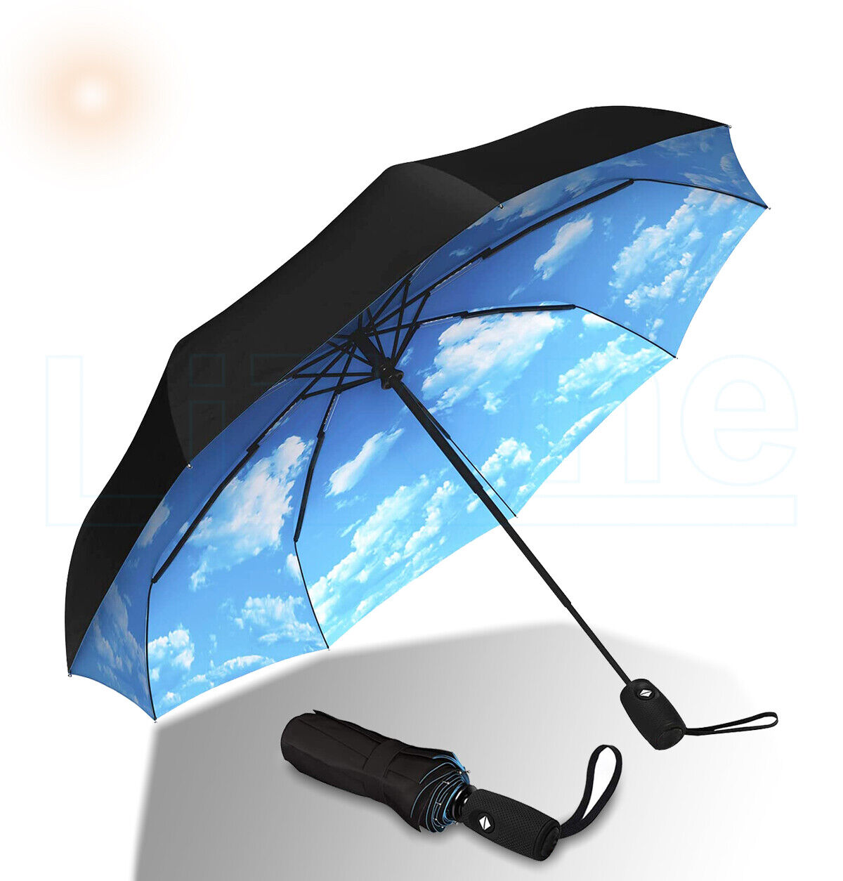 Automatic Black Umbrella Anti-UV Sun/Rain Windproof 3 Folding Compact Umbrella Lizone - фотография #2