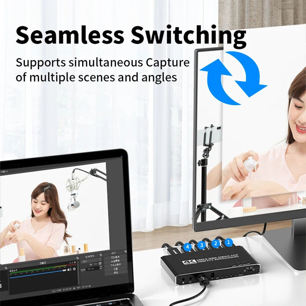 4K Audio Video Capture Card USB 3.0 HDMI Game Capture 4X1 Switcher for Streaming Unbranded - фотография #6