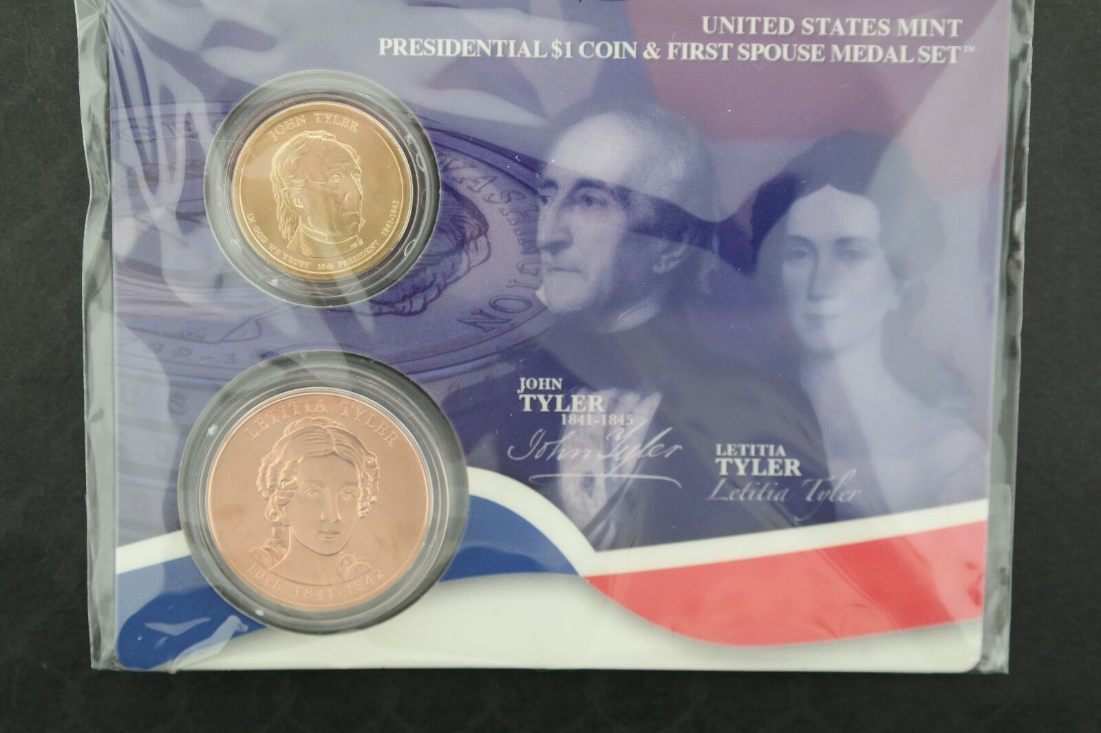 United States Mint Presidential $1 Coin & First Spouse Medal Set - Tyler Без бренда