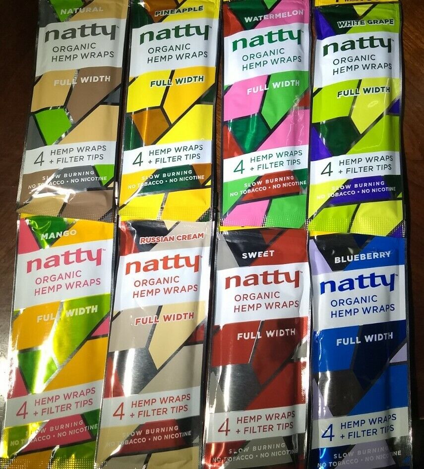Natty Organic Flavored Full-Width Herbal Papers Variety Sampler 8/4ct packs 32pc Natty
