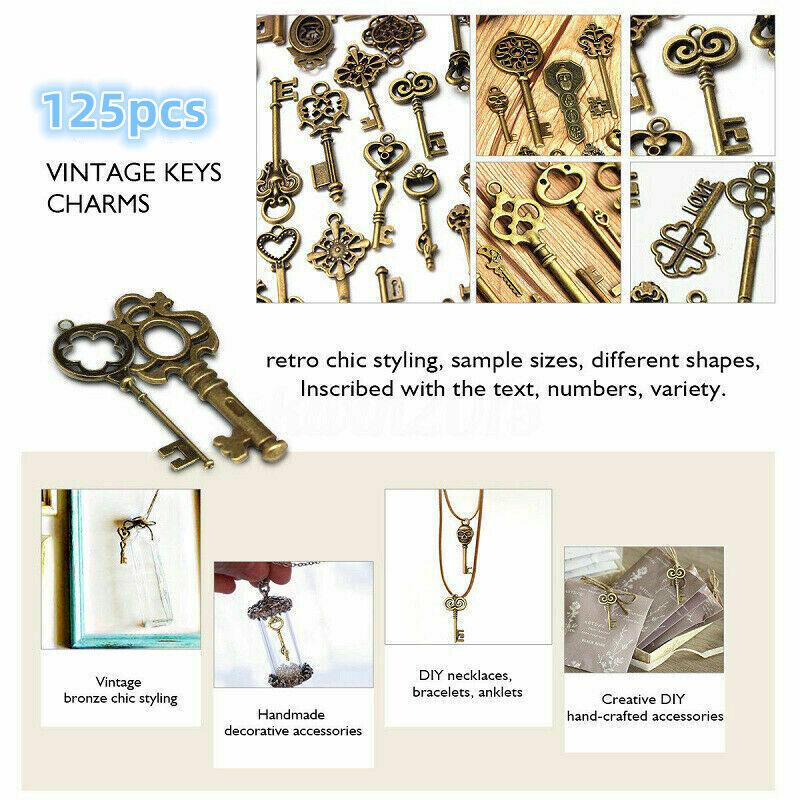 125PC Keys Antique Vintage Old Look Bronze Skeleton Keys Fancy Heart Bow Pendant Без бренда Does Not Apply - фотография #4