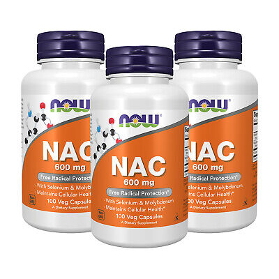 3 x NOW NAC N-Acetyl Cysteine 600 mg with Selenium Molybdenum 100 Veg Caps NOW Foods 0085