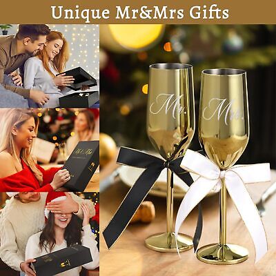 Engagement Gifts for Couple, Mr & Mrs 7.4oz Stainless Steel Champagne Glasses... Lifecapido - фотография #2