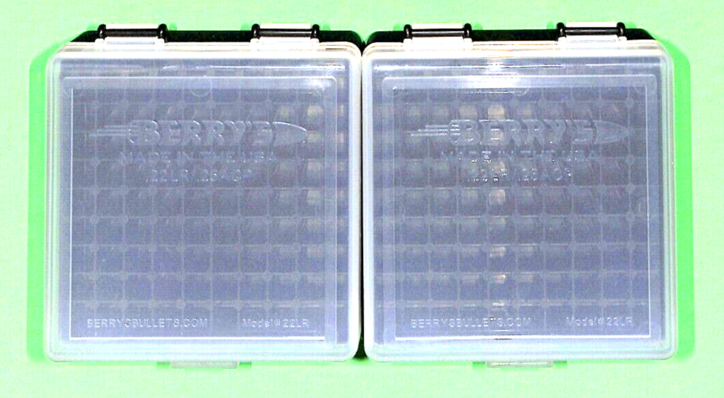 .25 ACP CLEAR PLASTIC AMMO / Case / Storage 2 x 100 Round for .22LR  Berry 22/100