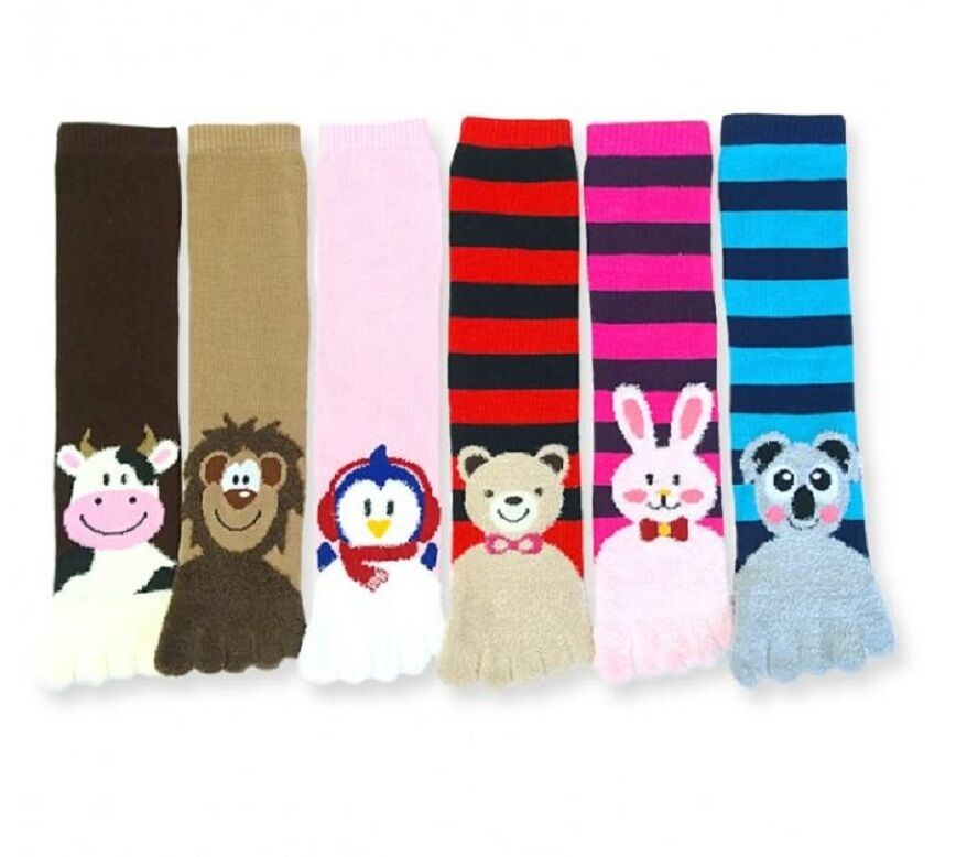 3 Pairs Fuzzy Animals Toe Socks Calf Length Funny Feet Striped #30701 Size 9-11 Mopas - фотография #2