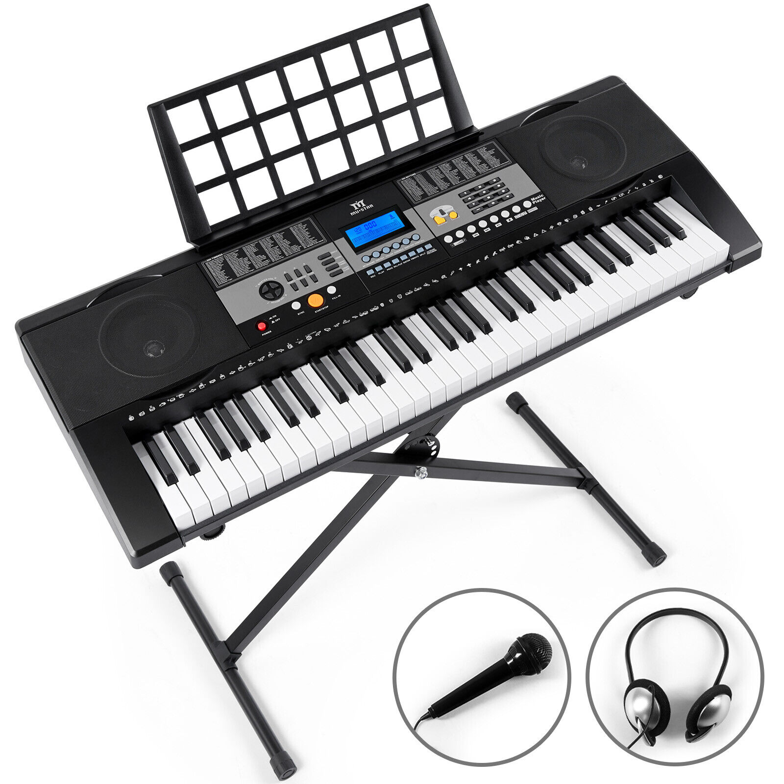 Electronic Semi-Weighted Digital Piano Keyboard 61Key w/Stand Headset Microphone Mustar F600