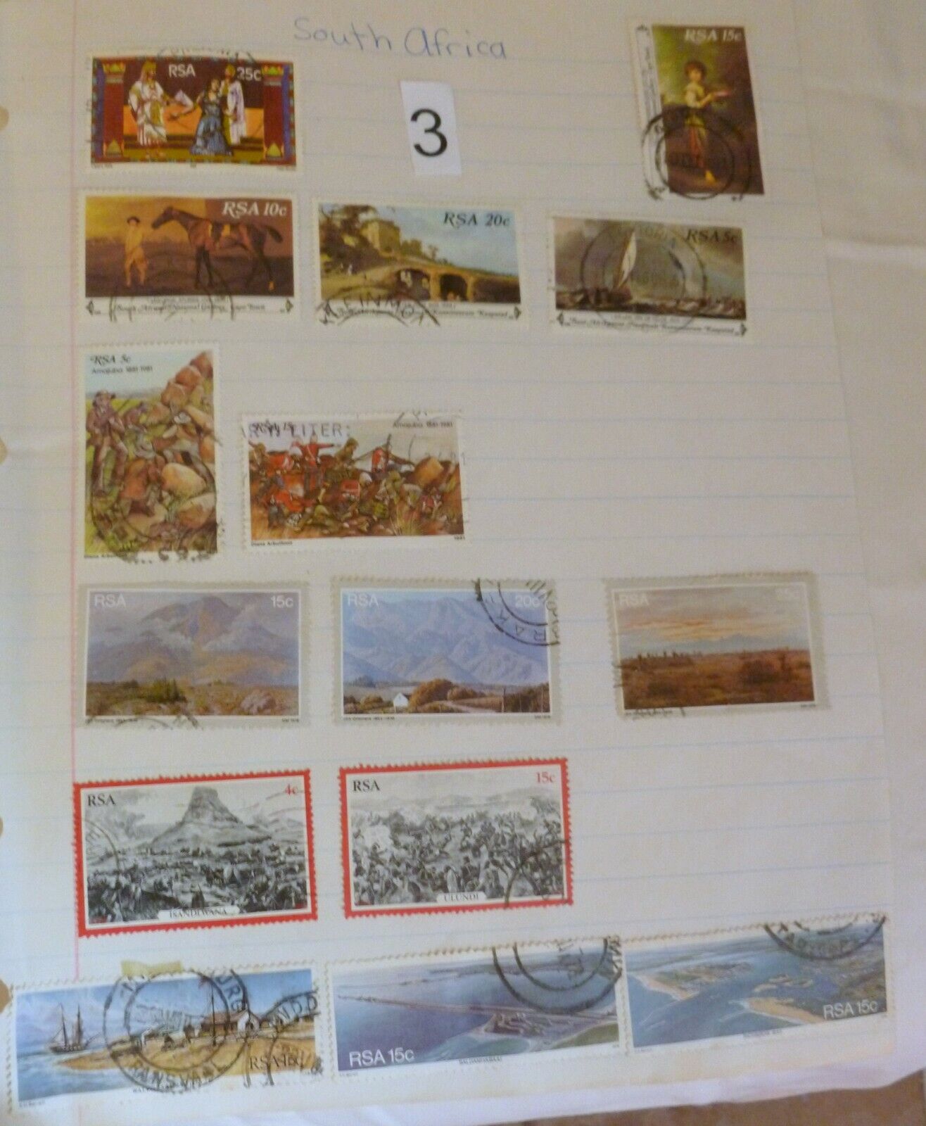 SOUTH AFRICA 15 POSTAGE STAMPS Historical Battles Mountains Sea Bays, Paintings  Без бренда