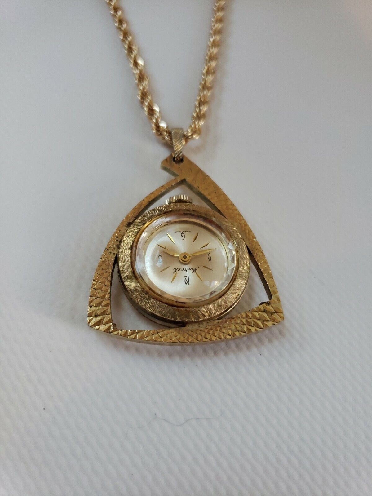 Ladies Triangular Gold Tone Pendant Watch  by Marcel- Vintage 1940's -  Marcel Does Not Apply - фотография #8
