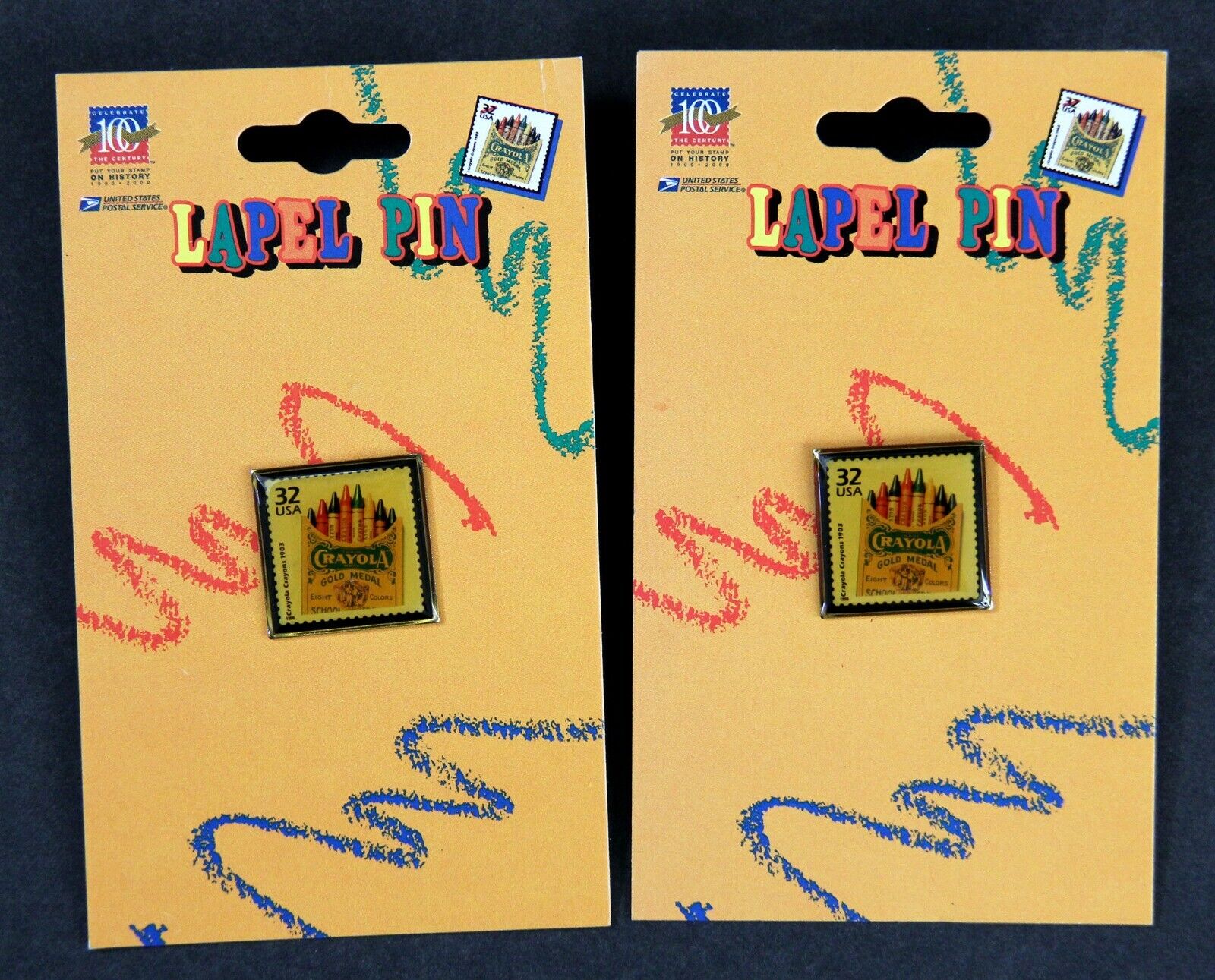 1998 1903 Crayola Crayons Postage Stamp Postal USPS Lapel Pin Pinback Set Lot 2 Без бренда