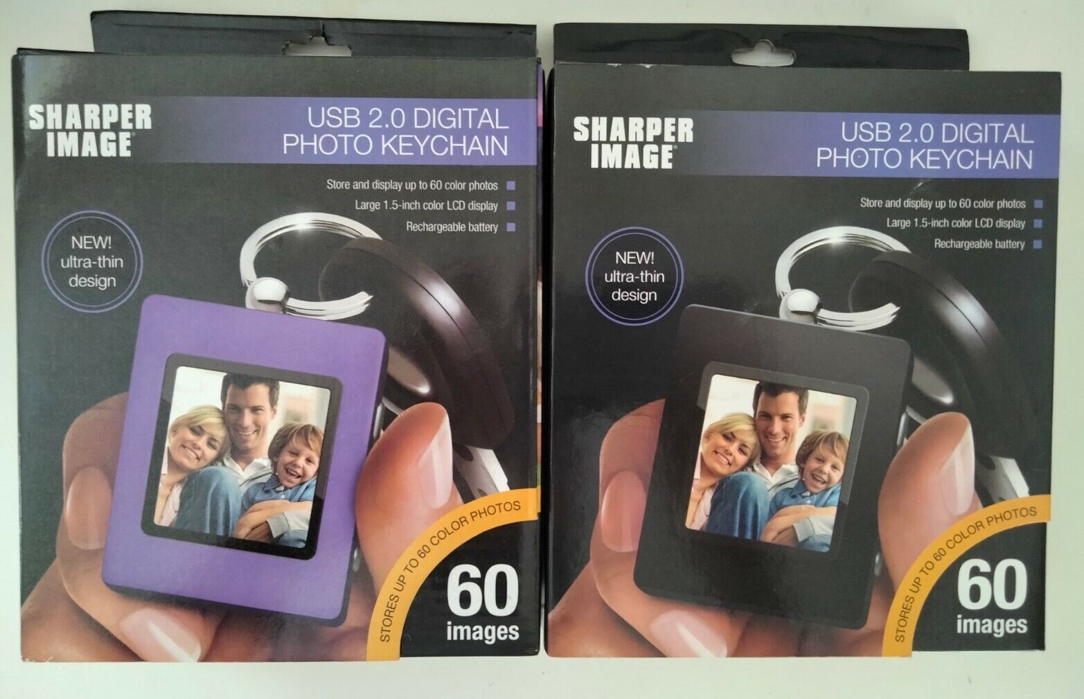 2 Sharper Image USB 2.0 Rechargeable Digital Photo Album Keychain Black & Purple The Sharper Image Does Not Apply