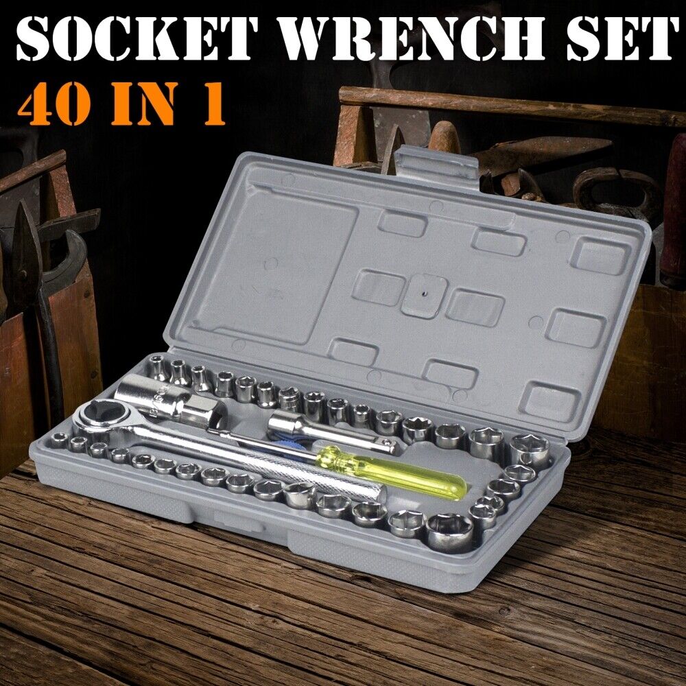 40-Piece Ratchet Wrench Socket Tool Set METRIC/SAE 1/4" & 3/8" Drive with Case Unbranded 40 IN 1