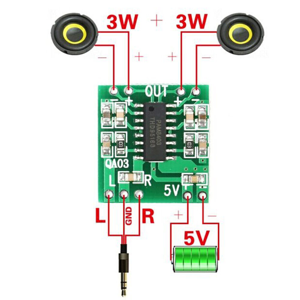 5pcs PAM8403 Mini 2 Channel Stereo 3W Class D Audio Power Amplifier Module Board Envistia EM-AUDIO-0001-5X - фотография #2