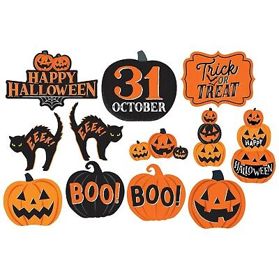 12 Halloween Decorations Die Cut Cutouts Pumpkins Black Cat Trick or Treat 7-11" Amscan