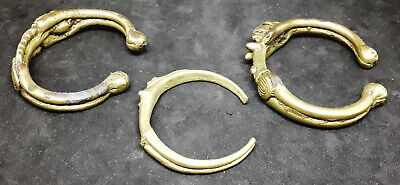 Rare Set of (x3) Antique Anthropomorphic DOGON Gilt Bronze Bracelets - MALI Без бренда - фотография #4