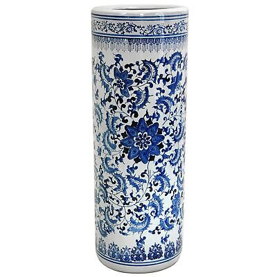 Oriental Furniture 24" Floral Blue & White Porcelain Umbrella Stand Red Lantern BW-UMBR-BWFL - фотография #2