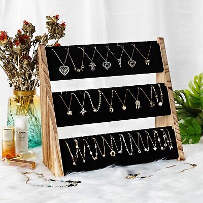 3 Tier Velvet Wood Necklace Holder Stand Brown Jewelry Display for 72 Necklaces Yoimori - фотография #7