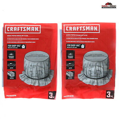 6 Craftsman Shop Vac Filters Dry Cloth Bags ~ New  Craftsman 00938766