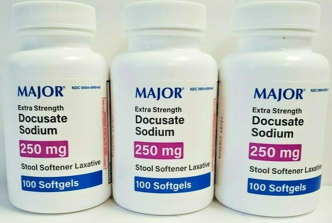 Major Docusate Sodium 250 mg Softgels Stool Softener 100ct -3 Pack -Exp 08-2024 Major 106401