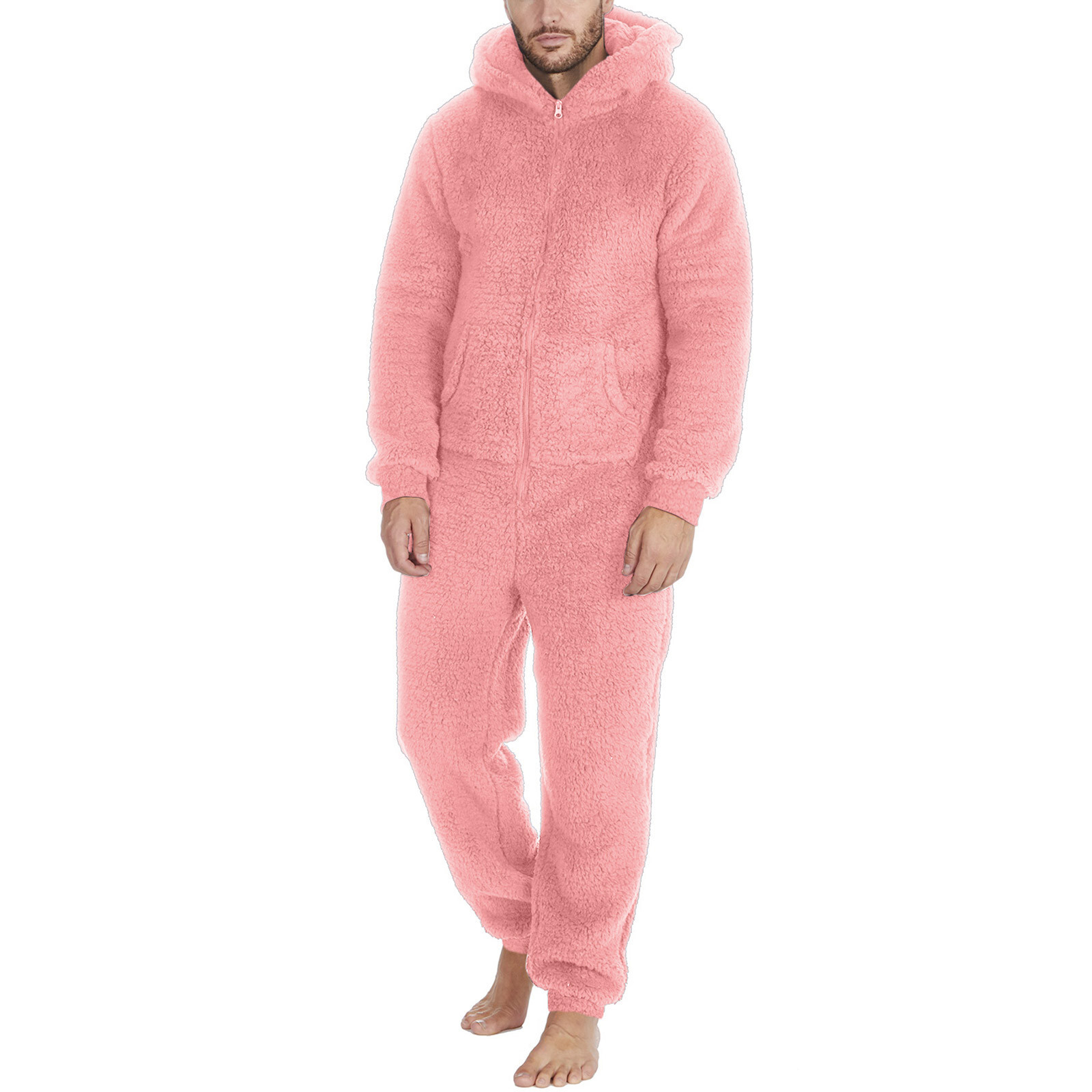Men Artificial Wool Long Sleeve Pajamas Casual Jumpsuit Pants for Men Formal Unbranded Does Not Apply - фотография #3