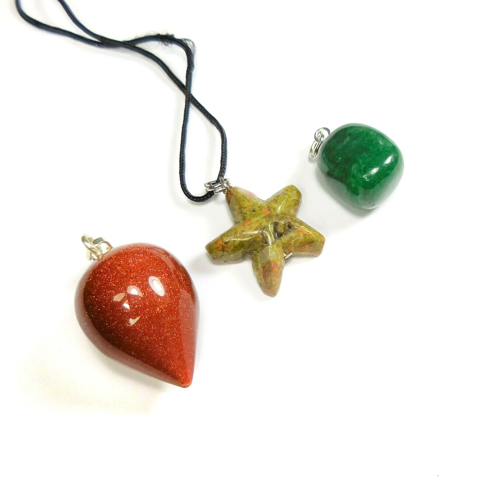 Gemstone Pendant Lot (Set of 3) Crystal Charms CC10G Stone Jewelry Collection Unbranded