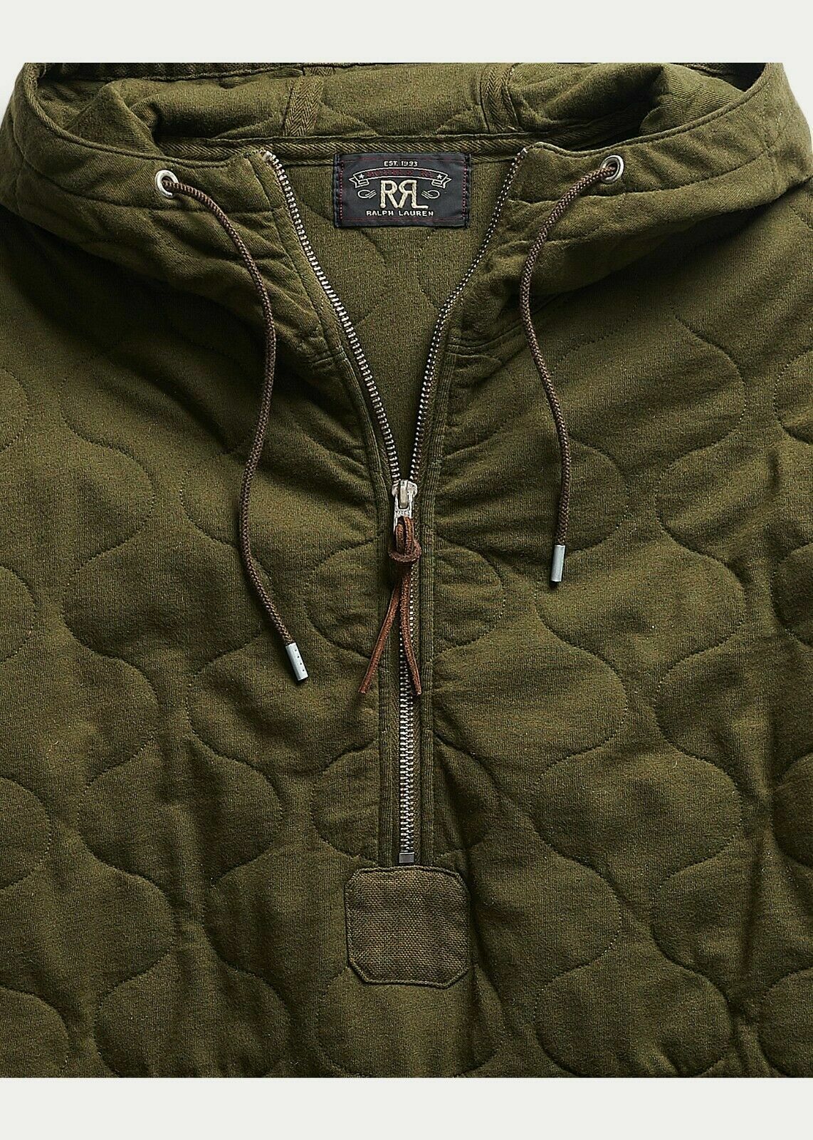 RRL Ralph Lauren WWII Quilted Cotton Jersey Hoodie 1/2 Zip Pullover-MEN- M RRL Ralph Lauren - фотография #3