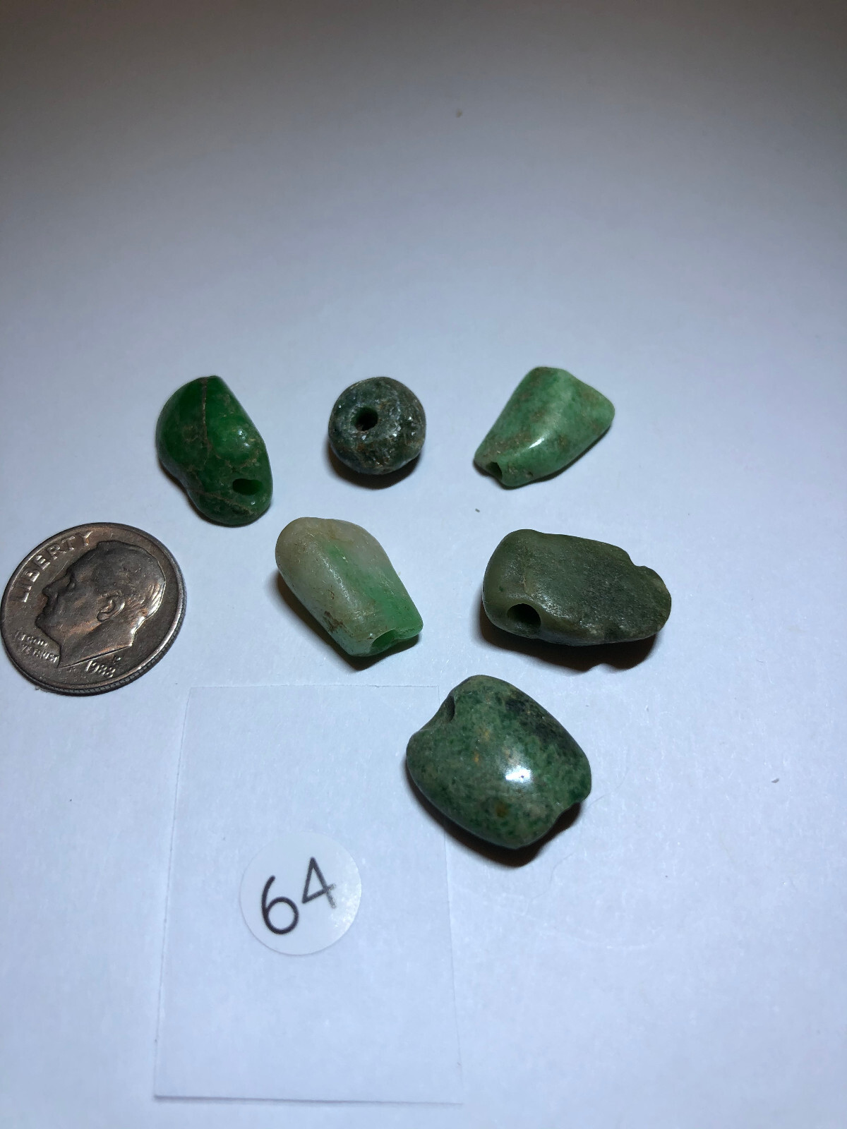  Pre Columbian Mayan Authentic Polished (6) Jade Tubular/ Flat Beads Tomb Finds Без бренда