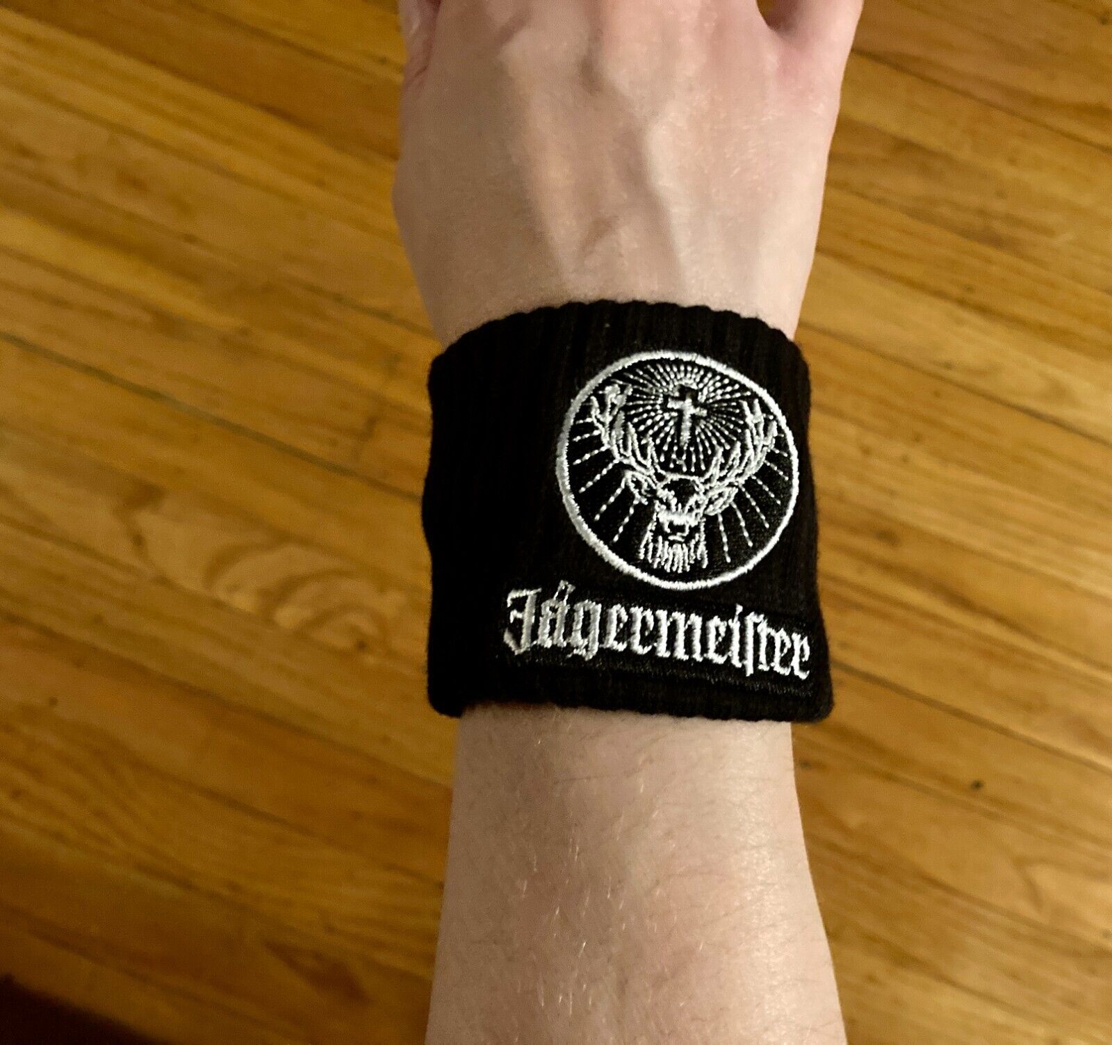 Jagermeister Black Wrist Bands Sweat Bands Logo Jager Black & White Athletic (2) Jagermeister