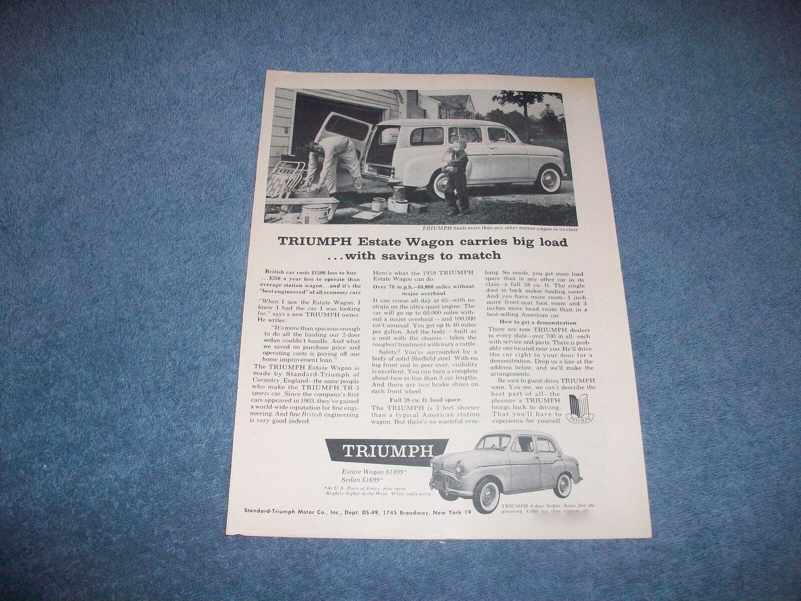 1959 Triumph Estate Wagon Vintage Ad "Carries Big Load...With Savings to Match" Без бренда