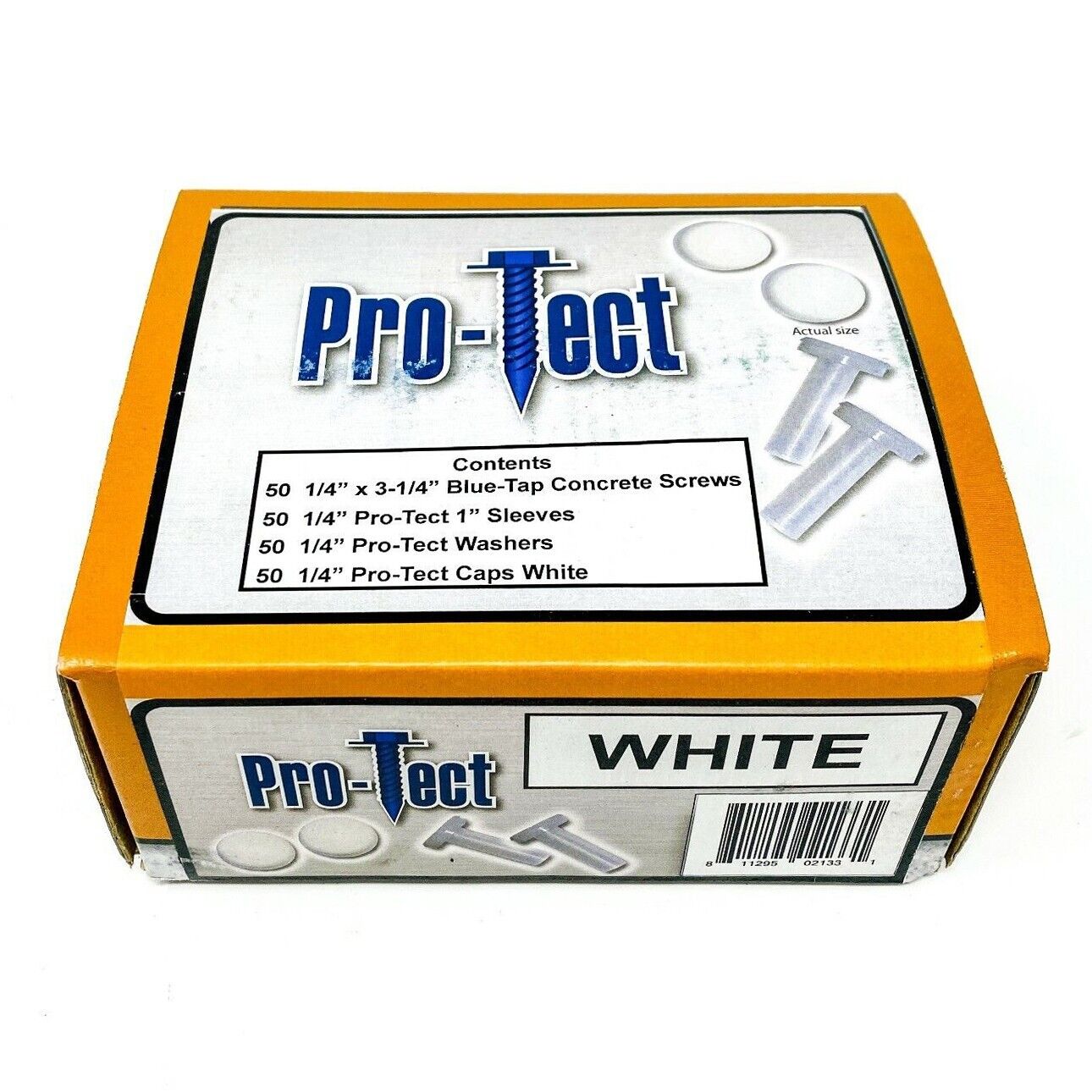 200 pcs Set Pro-Tect WHITE Blue-Tap Concrete Screws, Sleeves, Washers and Caps PRO-TECT Does Not Apply