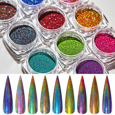 14 Colors Holographic Chrome Nail Powder Dust  Manicure Pigment Laser Tips DIY Unbranded Does not apply - фотография #12