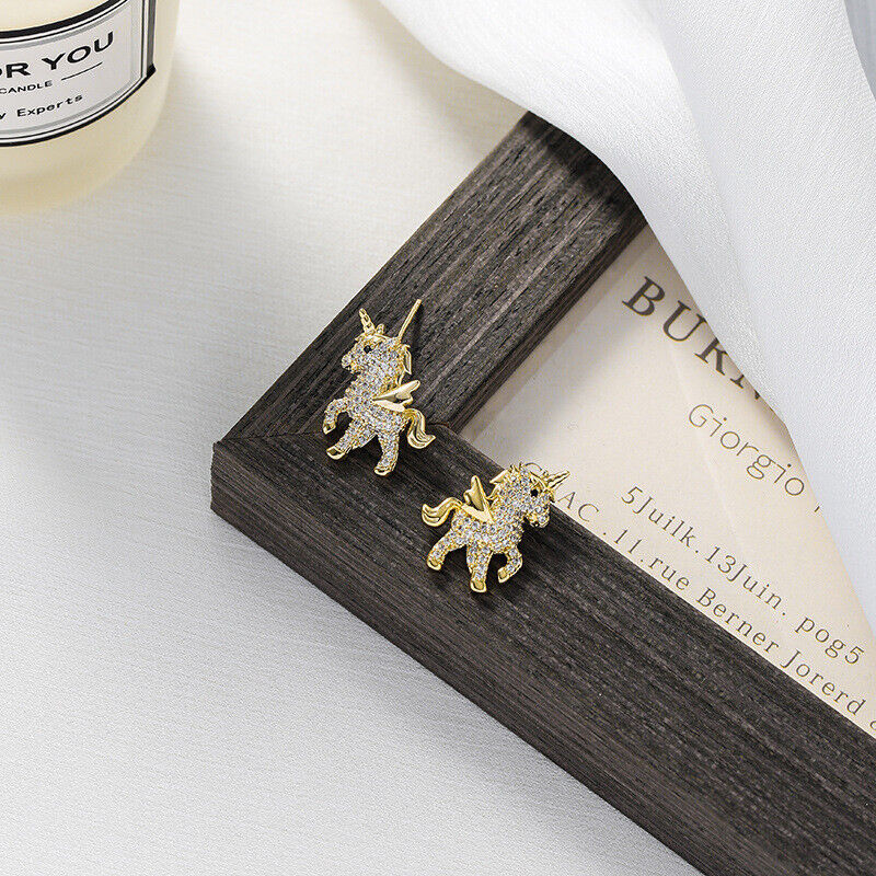 2022 Fashion Animal Horse KC Gold Crystal Earrings Ear Stud Women Jewelry Gifts Rinhoo - фотография #5