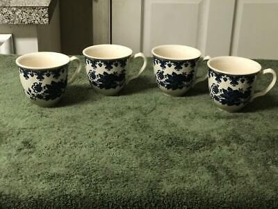 4 VINTAGE POTTERY CREAM & BLUE FLORAL COFFEE CUPS, MADE IN MALAYSIA CHIP FREE Unbranded