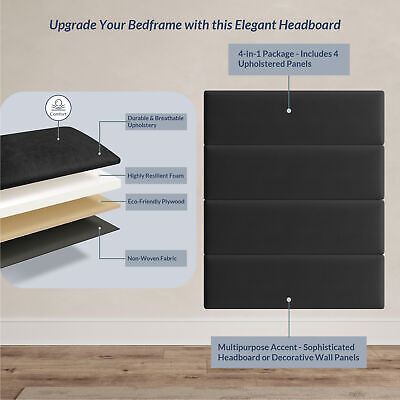 38" x 11.5" Upholstered Wall Mounted Headboard Panels, 12 PCs, Black Onebigoutlet does not apply - фотография #2