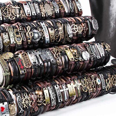 Wholesale lots 30pcs Mixed Styles Vintage Alloy leather Cuff Bracelets Jewelry Alloy - фотография #11